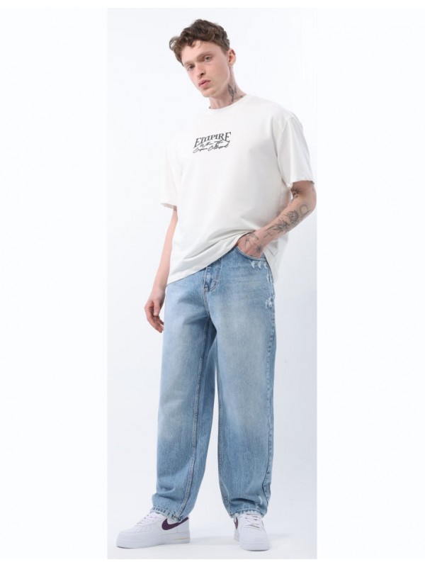 Life Style Butiken Ανδρικό Jean Παντελόνι Baggy Με Σκισίματα LS117992 LIGHT BLUE