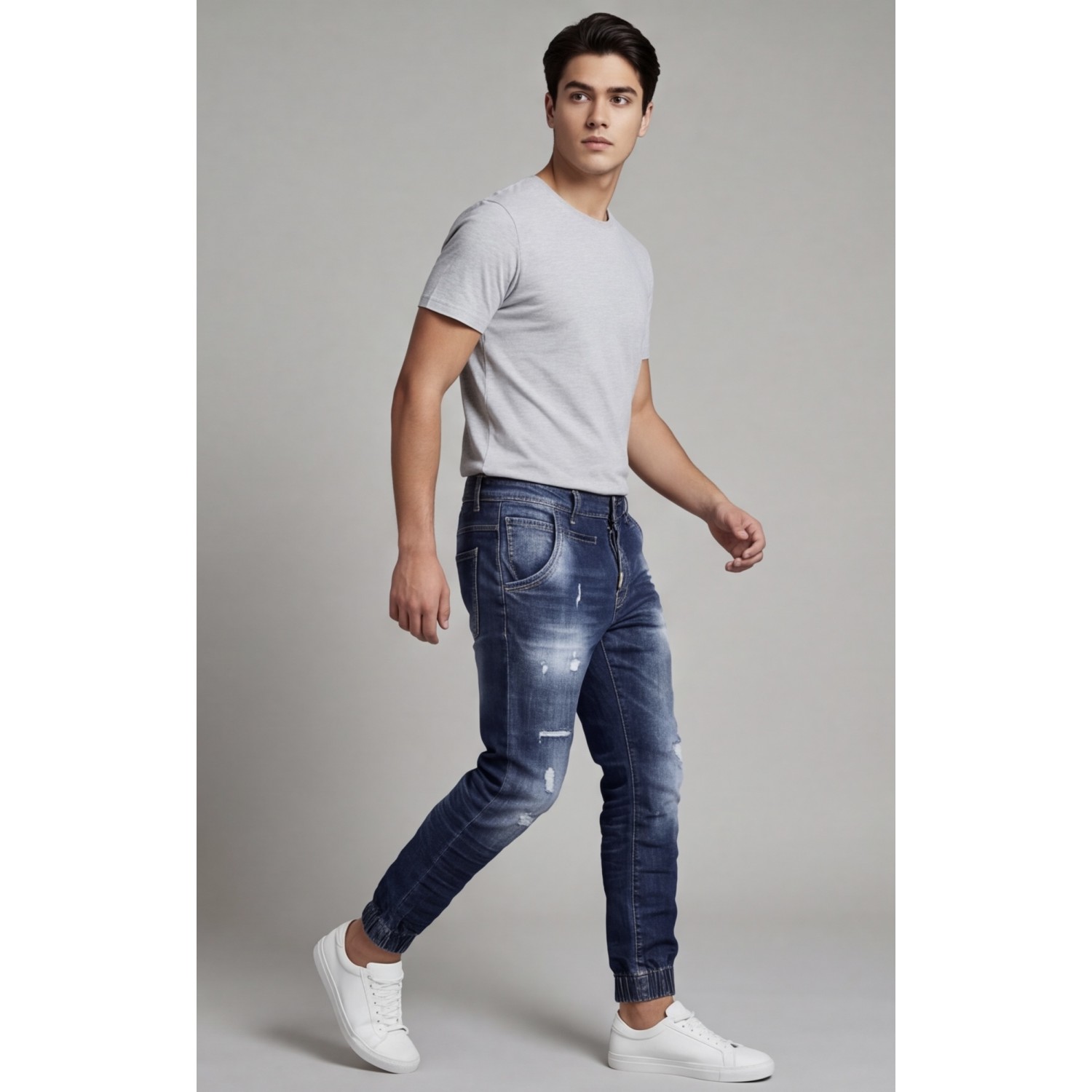 Life Style Butiken Ανδρικό Jogger Jean Με Λάστιχο Στον Αστράγαλο LS12037 Blue Ανδρικά