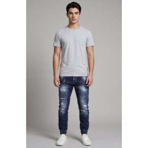 Life Style Butiken Ανδρικό Jogger Jean Με Λάστιχο Στον Αστράγαλο LS12037 Blue Ανδρικά