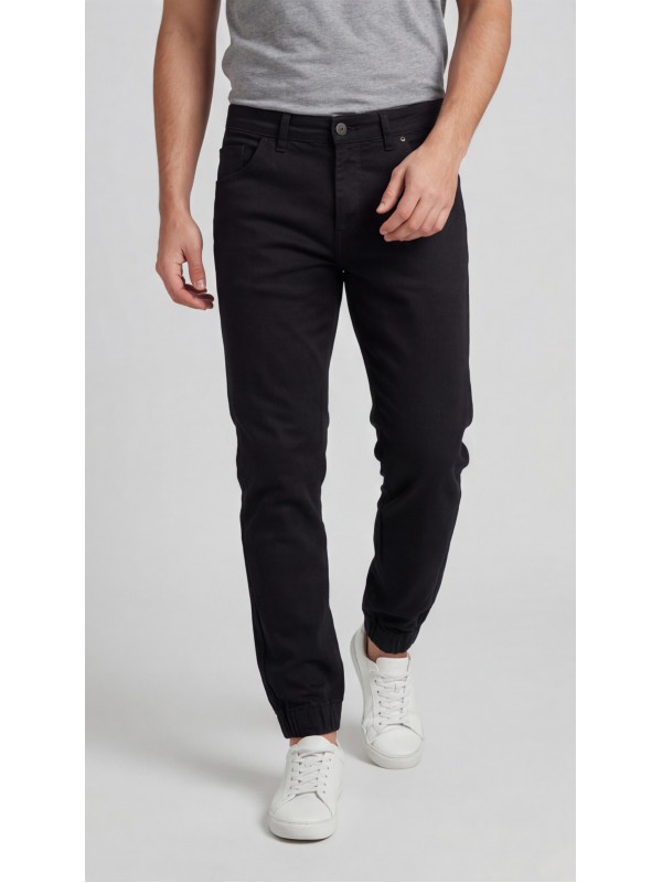 Life Style Butiken Ανδρικό Παντελόνι Jean με Λάστιχο στον Αστράγαλο LS1825 Black