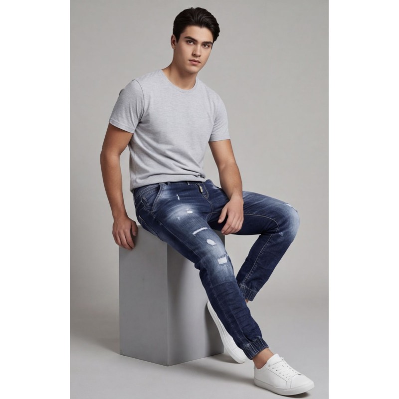 Life Style Butiken Ανδρικό Jogger Jean Με Λάστιχο Στον Αστράγαλο LS12037 Blue Ανδρικά