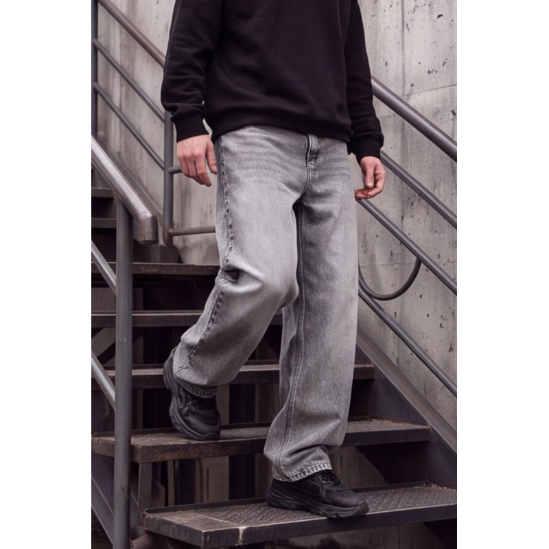 Life Style Butiken Ανδρικό Τζιν Παντελόνι Baggy 100% Βαμβακερό Σταθερό Denim LS181333 Γκρι Washed Ανδρικά