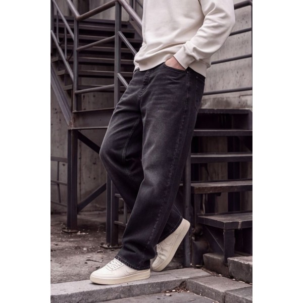 Life Style Butiken Ανδρικό Τζιν Παντελόνι Baggy 100% Βαμβακερό Σταθερό Denim LS181333 Μαύρο Washed