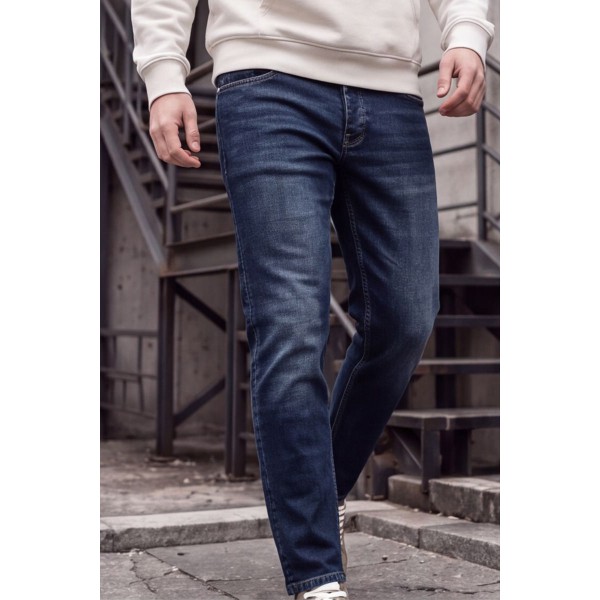 Life Style Butiken Ανδρικό Παντελόνι Jean Slim Fit Ελαστικό LS1915 DARK BLUE