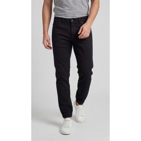 Life Style Butiken Ανδρικό Παντελόνι Jean με Λάστιχο στον Αστράγαλο LS1825 Black