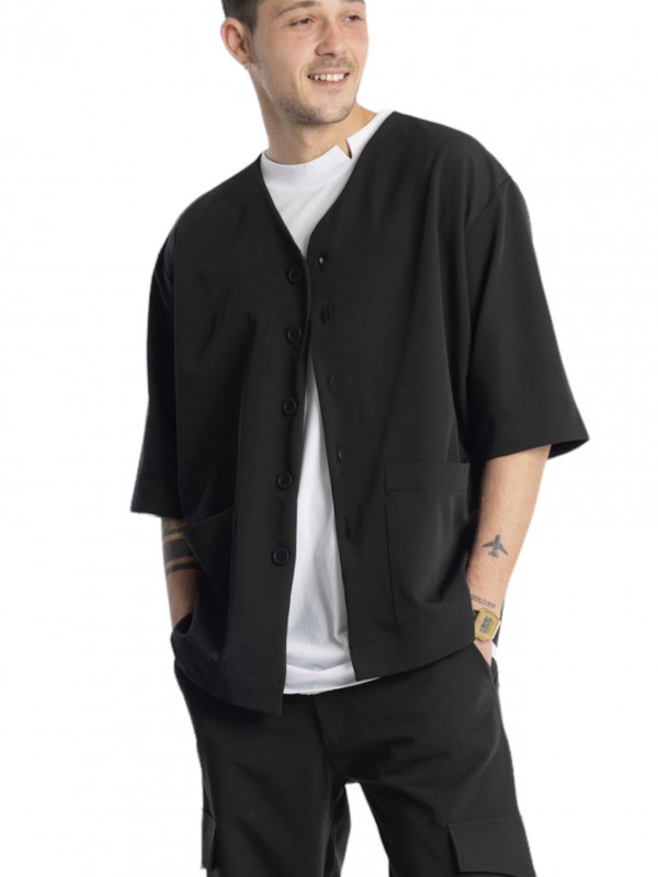 Life Style Butiken LS5490 Black Ανδρικό Κοντομάνικο Σακάκι Κανονική Εφαρμογή