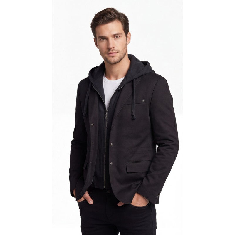 Life Style Butiken Ανδρικό Βαμβακερό Σακάκι LS12845 Life Style Butiken Ανδρικό Βαμβακερό Σακάκι Με Ενσωματωμένη Κουκούλα LS110022 BLACK