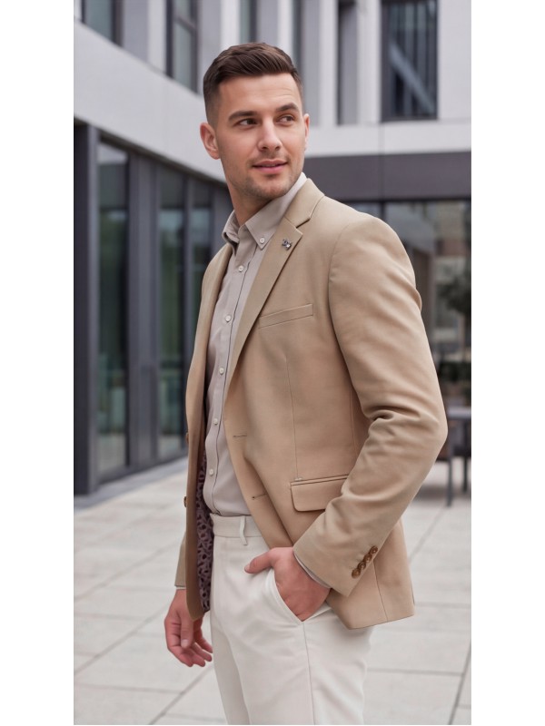 Life Style Butiken Ανδρικό Βαμβακερό Σακάκι LS11431 Beige