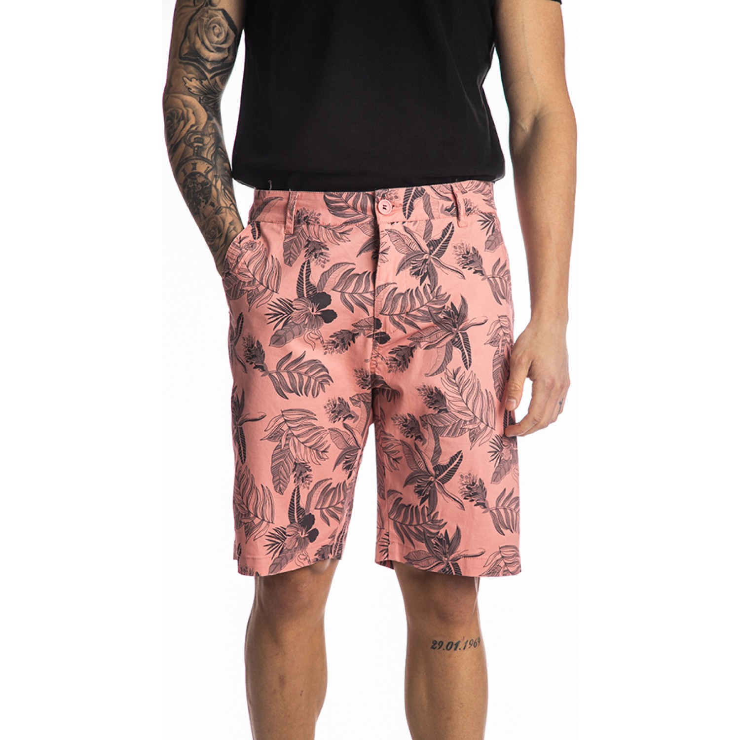 Paco & Co Ανδρική Βερμούδα Chino με Σχέδια Ροζ