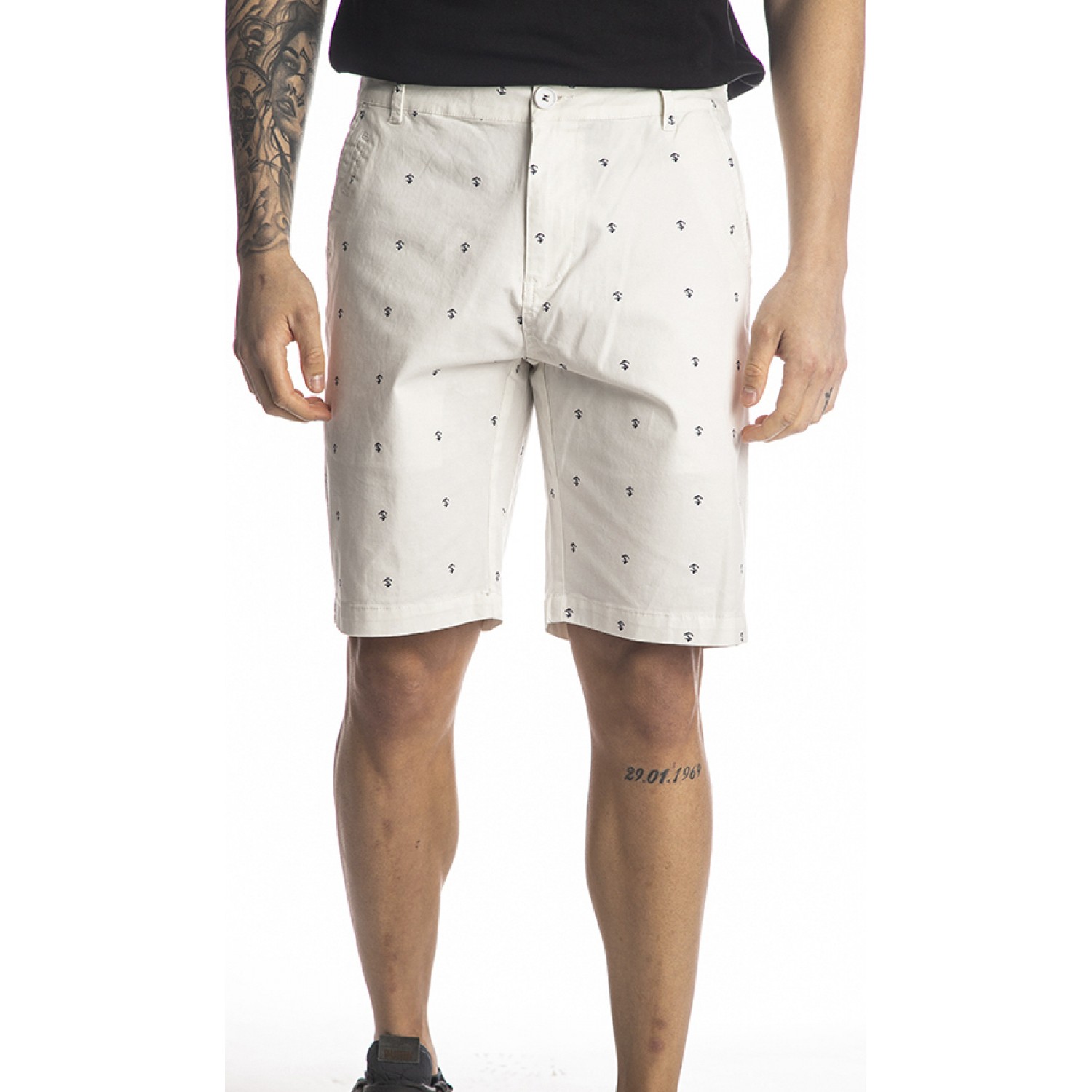 Ανδρική Υφασμάτινη Βερμούδα PACO + CO Χρώμα Λευκό chino print shor 214620-white