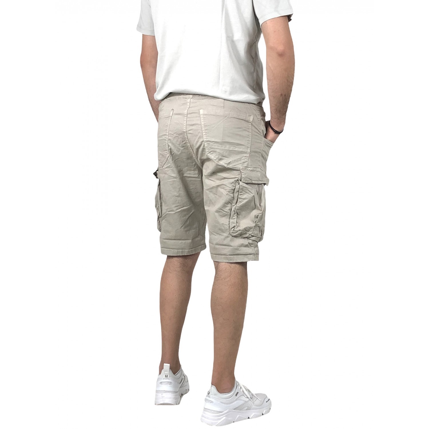 Ανδρική cargo βερμούδα κάτω από το γόνατο με λάστιχο στη μέση BACK2JEAN TS14 LIGHT GREY