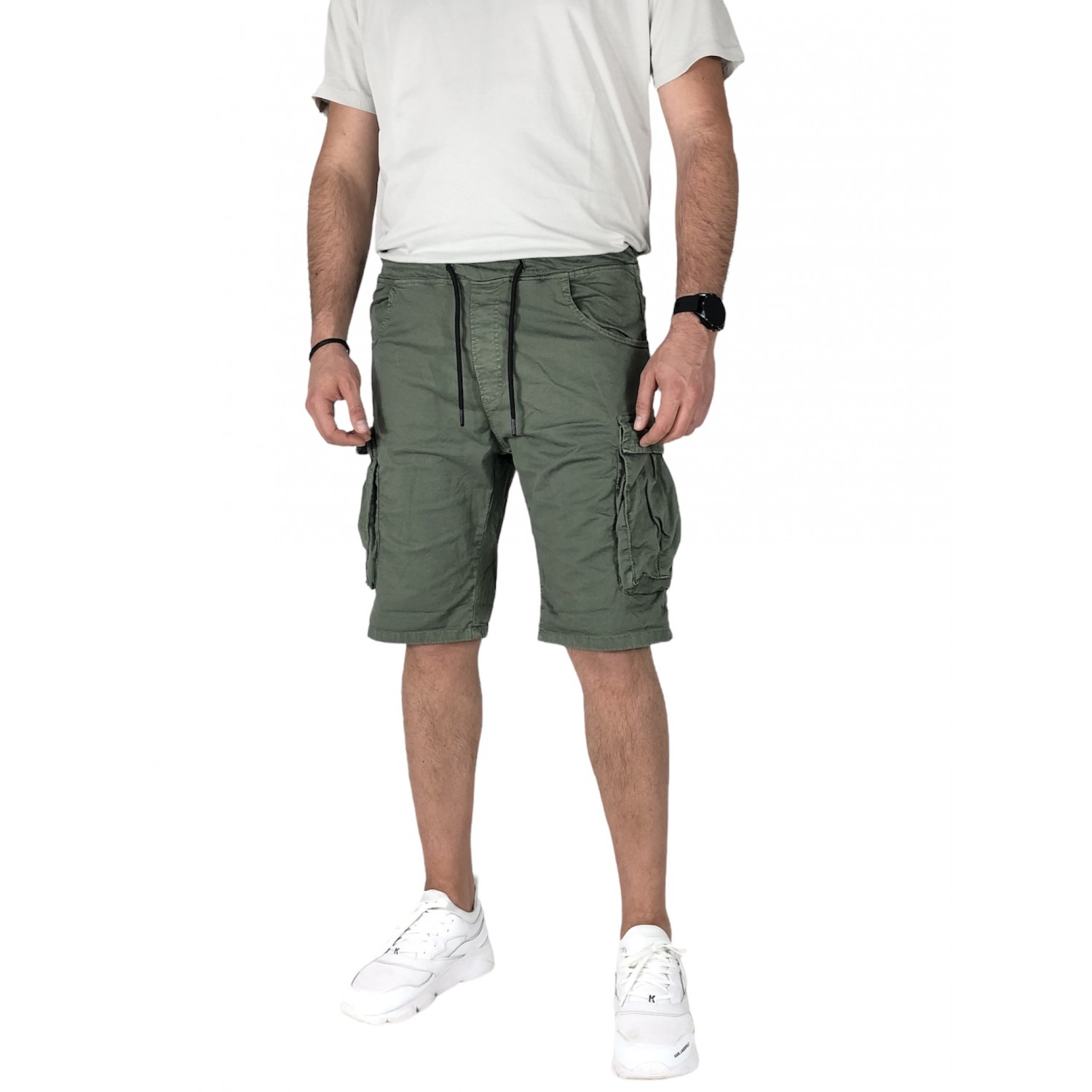 Ανδρική cargo βερμούδα κάτω από το γόνατο με λάστιχο στη μέση BACK2JEAN TS14 ΧΑΚΙ