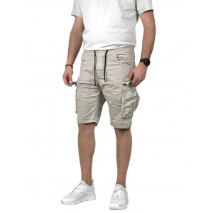 Ανδρική cargo βερμούδα κάτω από το γόνατο με λάστιχο στη μέση BACK2JEAN TS14 LIGHT GREY