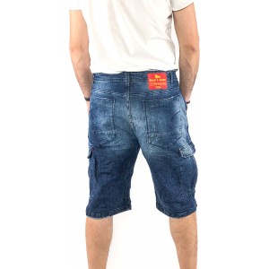 Ανδρική Jean ΒΕΡΜΟΥΔΑ ελαστική Με τσέπες στο πλάι cargo Back2jeans NB8A BLUE