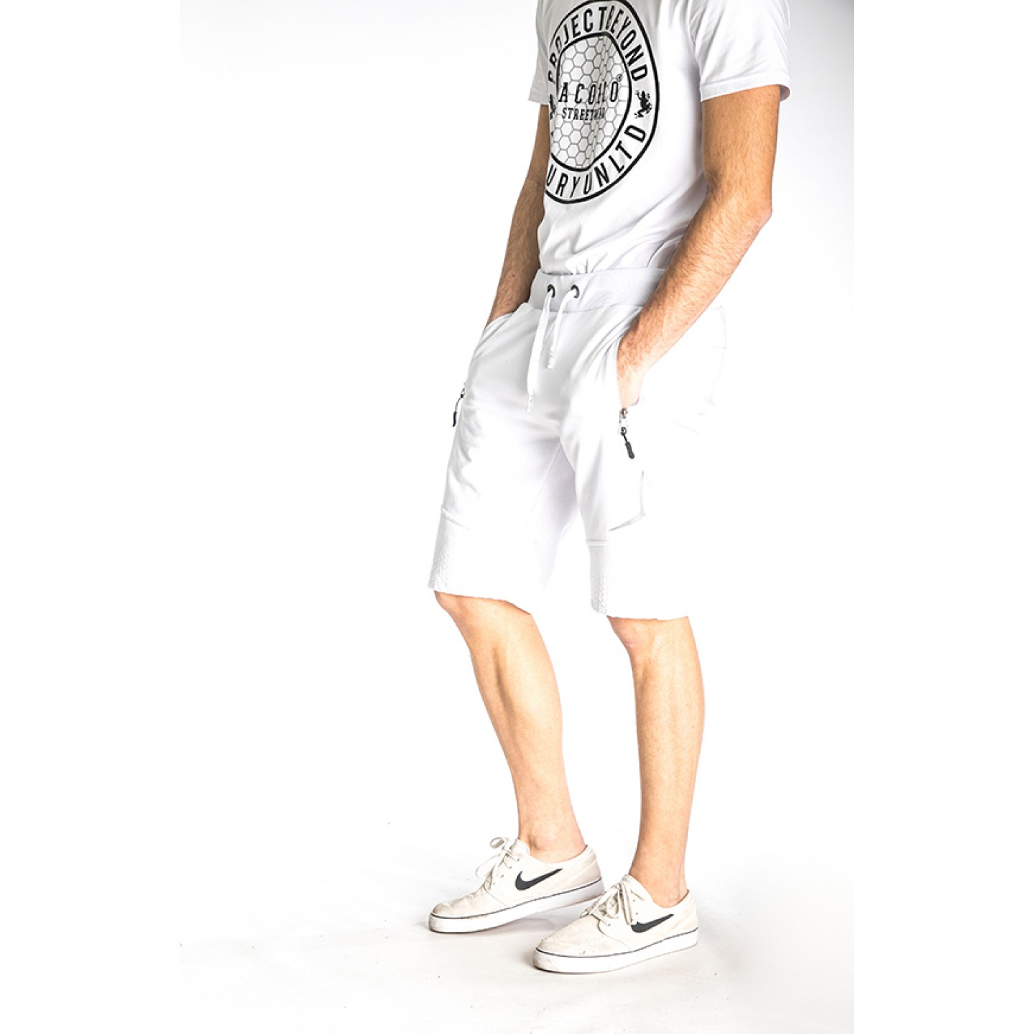 PACO&CO 213667 WHITE Ανδρική Αθλητική βερμούδα τσέπες με φερμουάρ