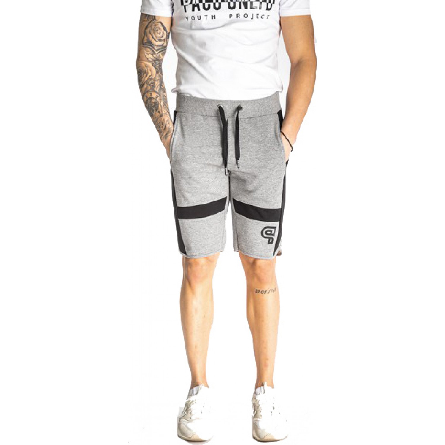PACO&CO 213664 GREY Ανδρική Αθλητική βερμούδα με μαύρες λεπτομέρειες