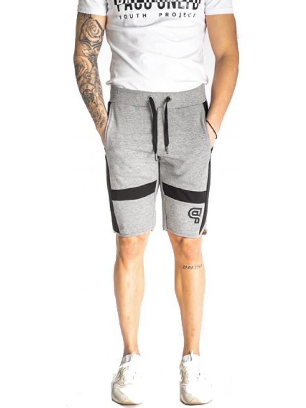 PACO&CO 213664 GREY Ανδρική Αθλητική βερμούδα με μαύρες λεπτομέρειες