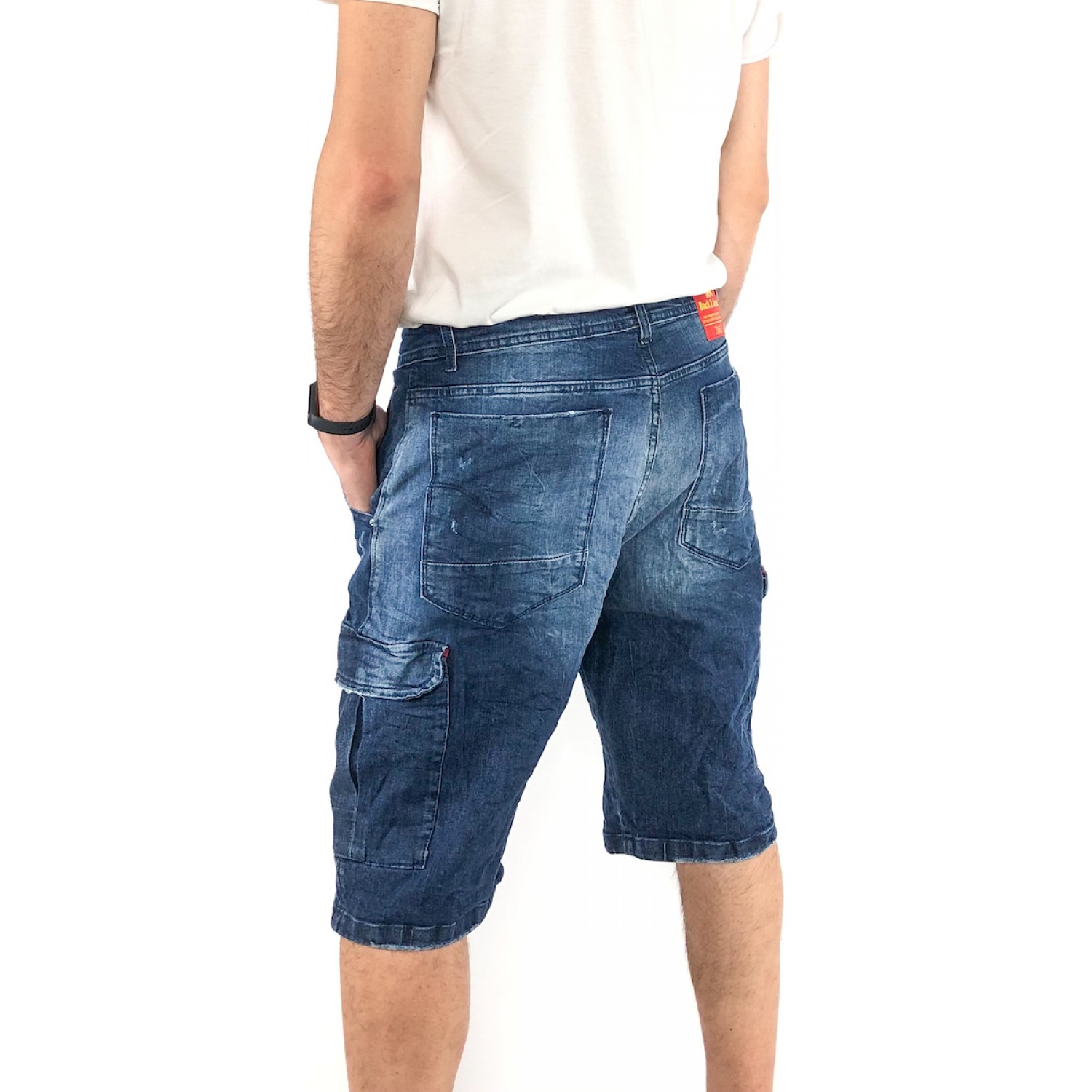 Ανδρική Jean ΒΕΡΜΟΥΔΑ ελαστική Με τσέπες στο πλάι cargo Back2jeans NB8A BLUE