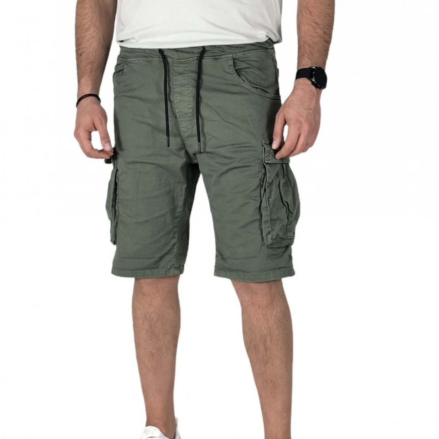 Ανδρική cargo βερμούδα κάτω από το γόνατο με λάστιχο στη μέση BACK2JEAN TS14 ΧΑΚΙ