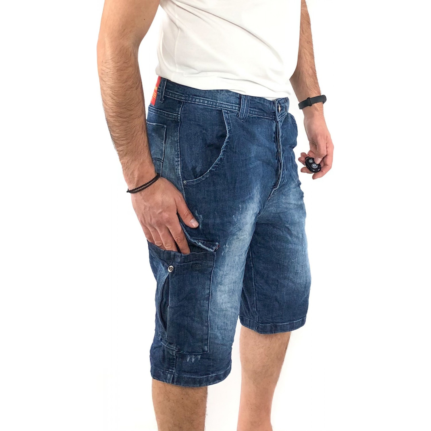 Ανδρική Jean ΒΕΡΜΟΥΔΑ ελαστική Με τσέπες στο πλάι cargo Back2jeans NB8A BLUE