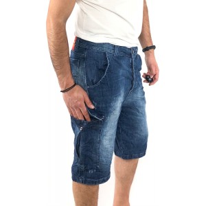 Ανδρική Jean ΒΕΡΜΟΥΔΑ ελαστική Με τσέπες στο πλάι cargo Back2jeans NB8A BLUE