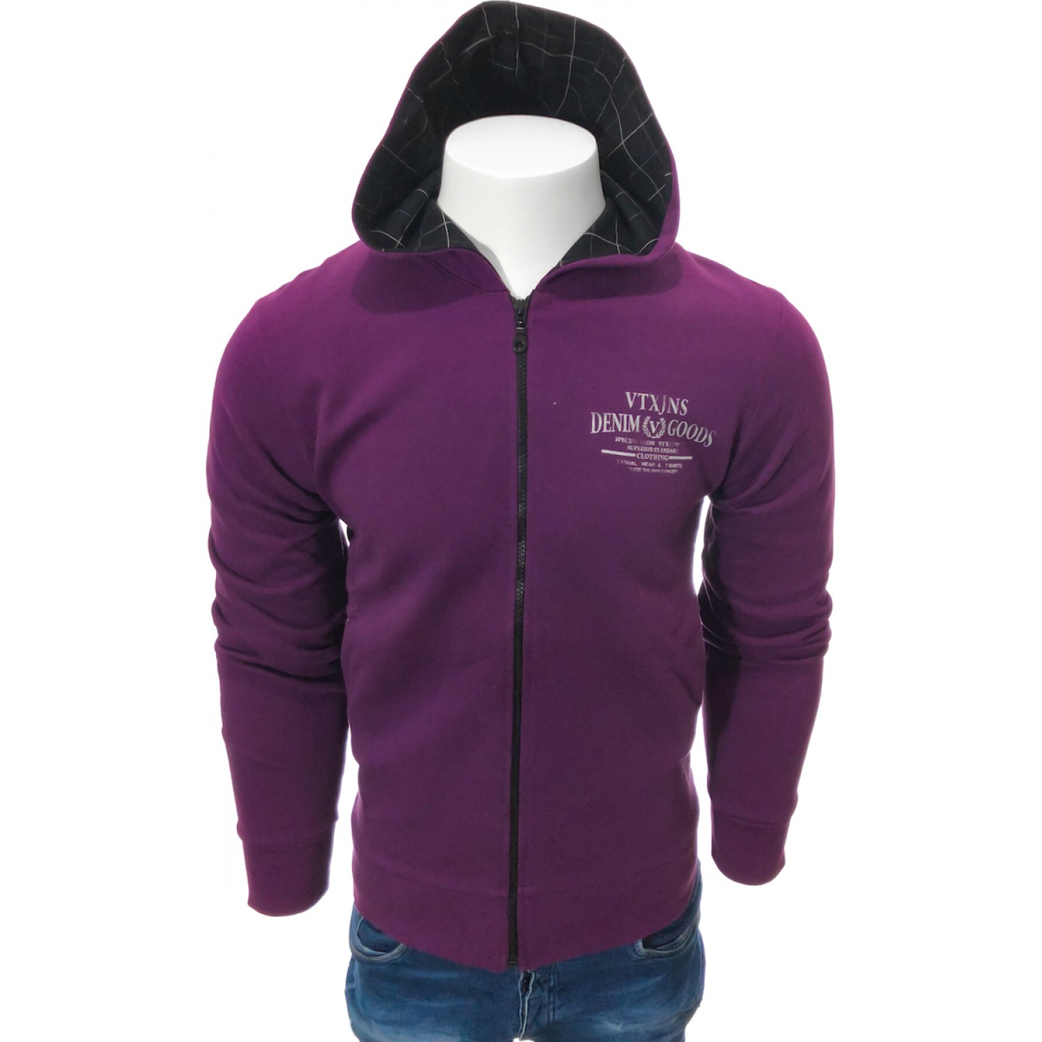 Life Style Butiken Ανδρική ζακετα φούτερ με κουκούλα με τύπωμα στην πλάτη 262 ΜΠΟΡΝΤΟ