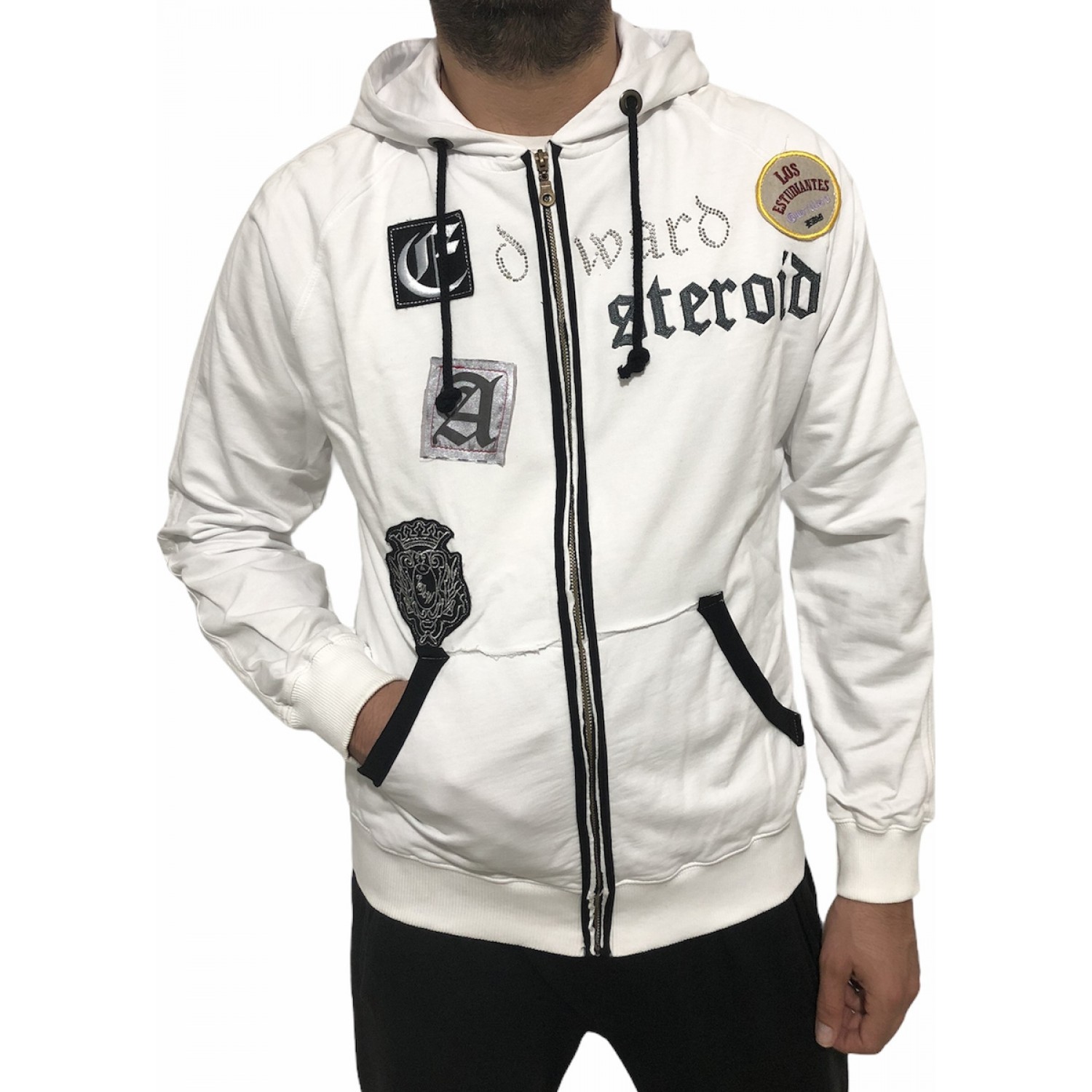 Ανδρική ζακετα λεπτή αχνουδιαστη με κουκούλα και σχέδια EDWARD 51003 ΛΕΥΚΗ