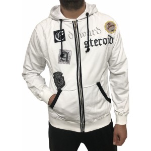 Ανδρική ζακετα λεπτή αχνουδιαστη με κουκούλα και σχέδια EDWARD 51003 ΛΕΥΚΗ