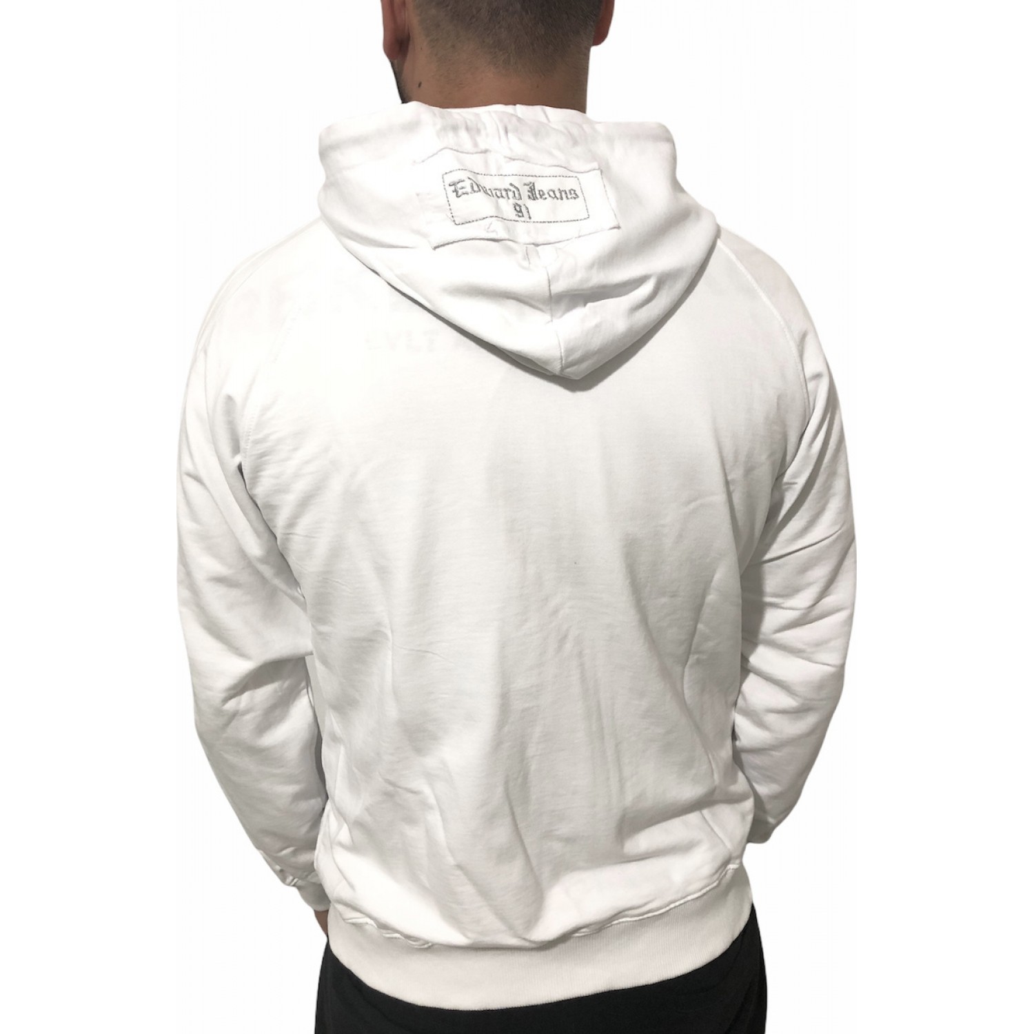 Ανδρική ζακετα λεπτή αχνουδιαστη με κουκούλα και σχέδια EDWARD 51003 ΛΕΥΚΗ