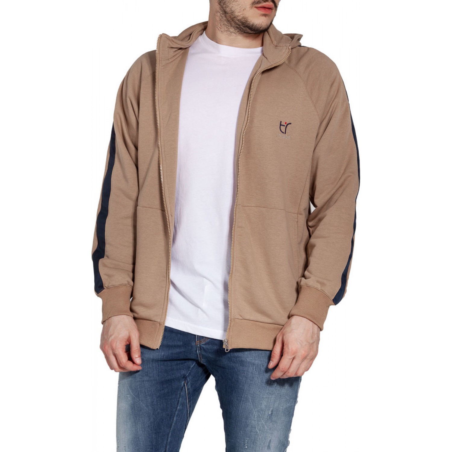 Tresor 2616 Ανδρική Φούτερ Ζακέτα με Κουκούλα και Τσέπες Μπεζ