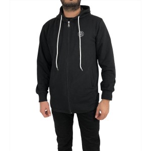 Life Style Butiken Ανδρική λεπτή ζακετα με κουκούλα και σχέδιο στην ραφή στο πλάι με φερμουάρ και κορδόνια LS1518 ΜΑΥΡΟ