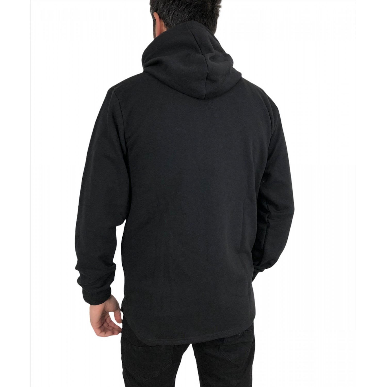 Life Style Butiken Ανδρική λεπτή ζακετα με κουκούλα και σχέδιο στην ραφή στο πλάι με φερμουάρ και κορδόνια LS1518 ΜΑΥΡΟ