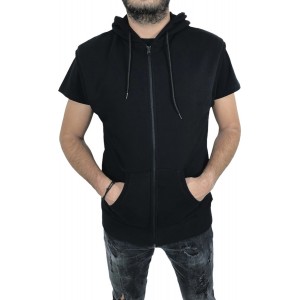 Ανδρική αμανικη ζακετα με φερμουάρ και κουκούλα και τύπωμα Μίκι στην πλάτη ATTITUDE 84074 ΜΑΥΡΟ