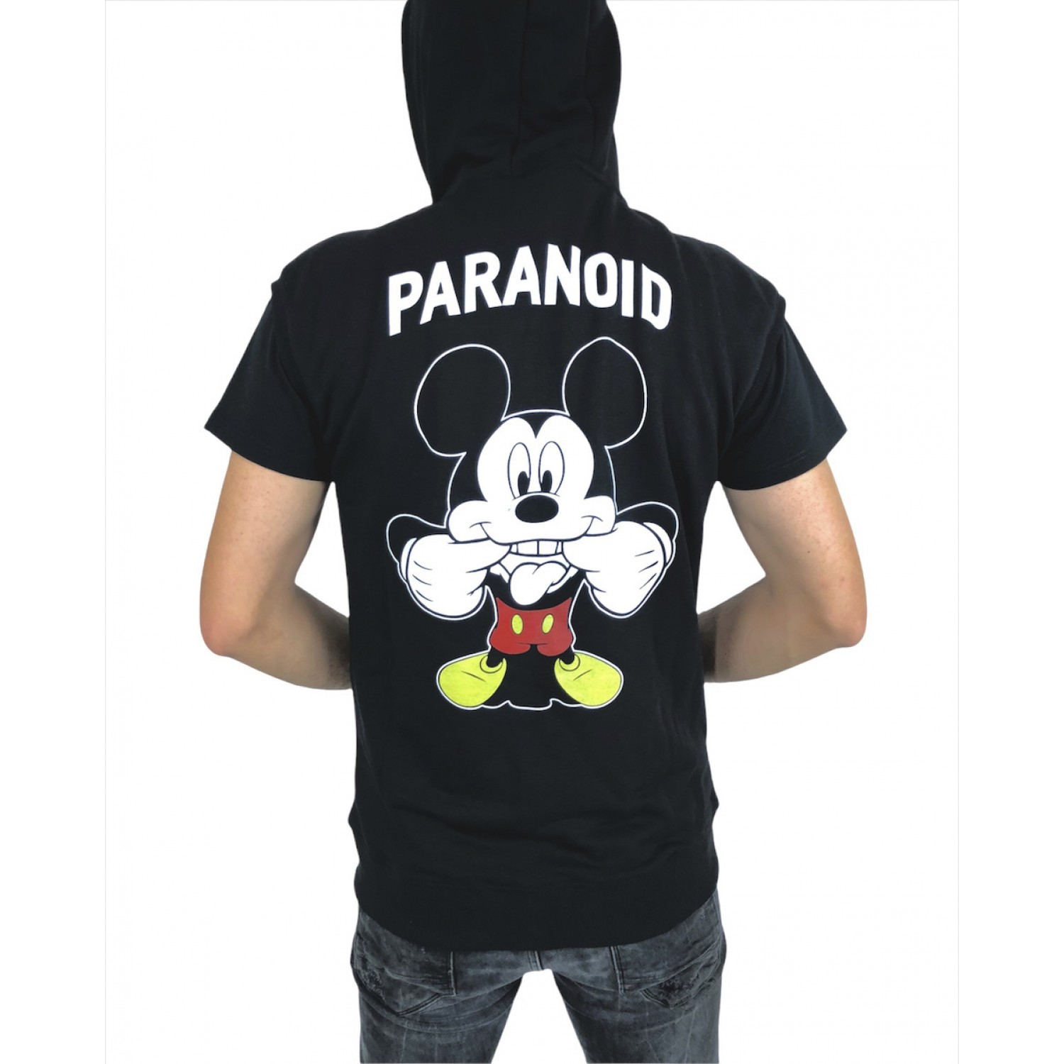 Ανδρική αμανικη ζακετα με φερμουάρ και κουκούλα και τύπωμα Μίκι στην πλάτη ATTITUDE 84074 ΜΑΥΡΟ