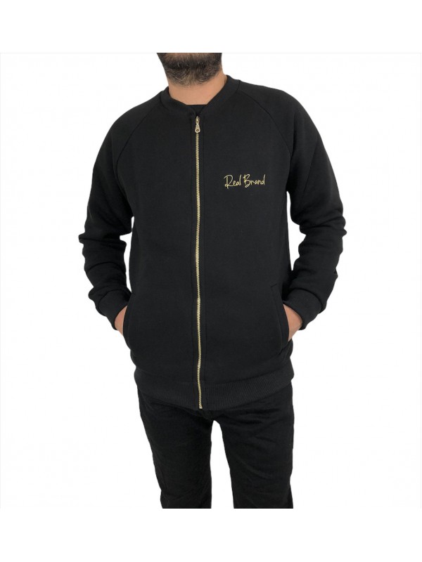 REAL BRAND Ανδρική ζακετα φούτερ bomber με λαιμόκοψη  06-517 ΜΑΥΡΟ