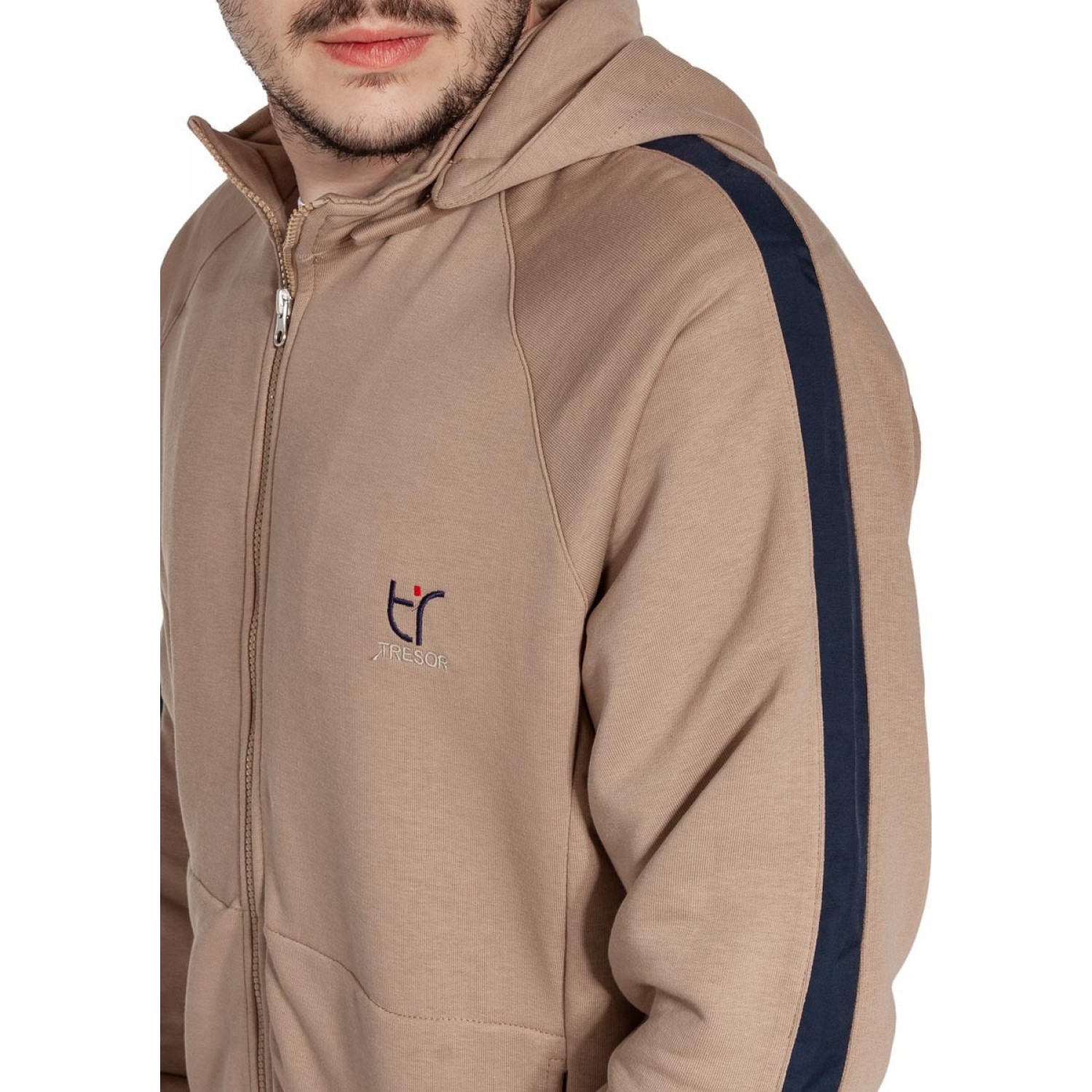 Tresor 2616 Ανδρική Φούτερ Ζακέτα με Κουκούλα και Τσέπες Μπεζ