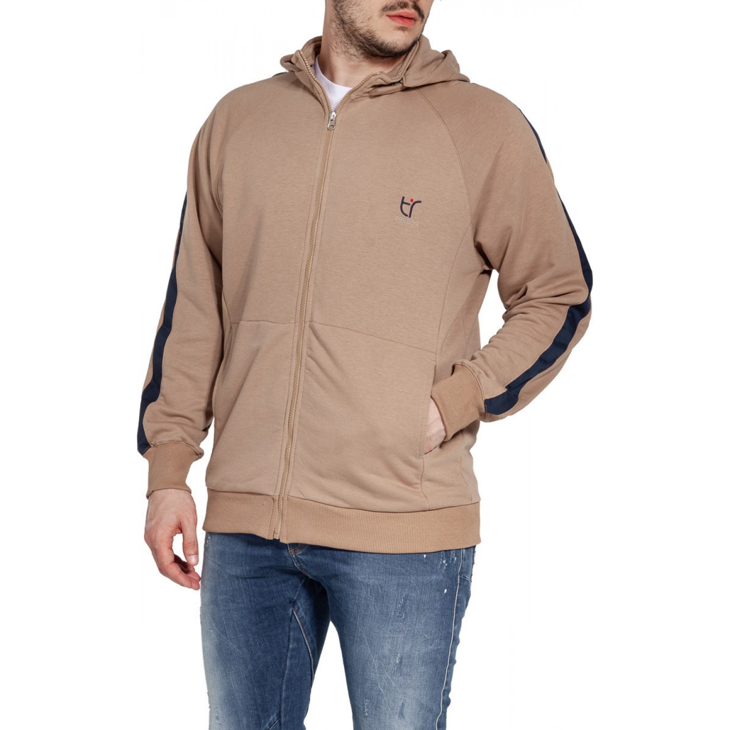 Tresor 2616 Ανδρική Φούτερ Ζακέτα με Κουκούλα και Τσέπες Μπεζ