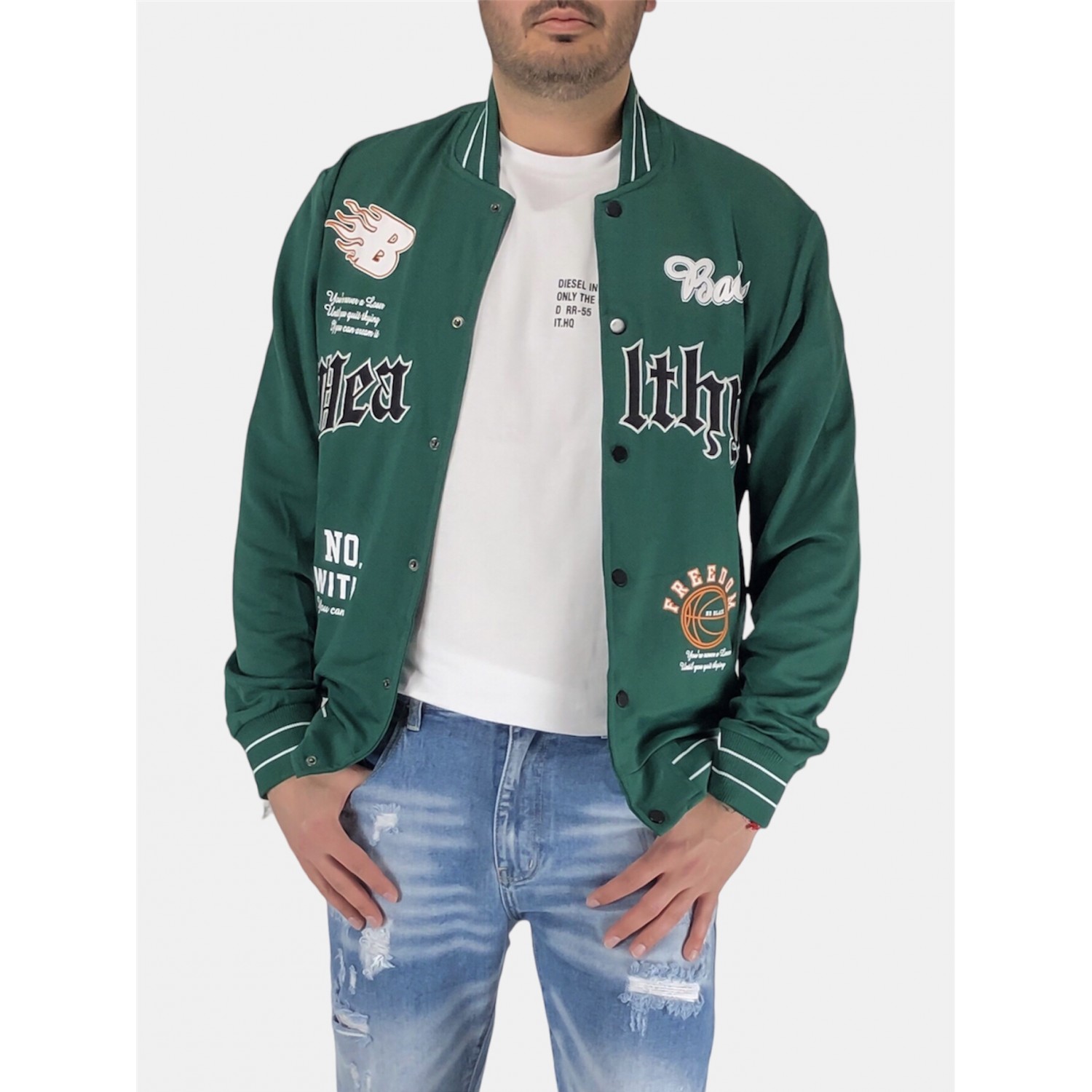 Ανδρική λεπτή ζακέτα μπέιζμπολ New Mentality DMJ65 Πράσινο