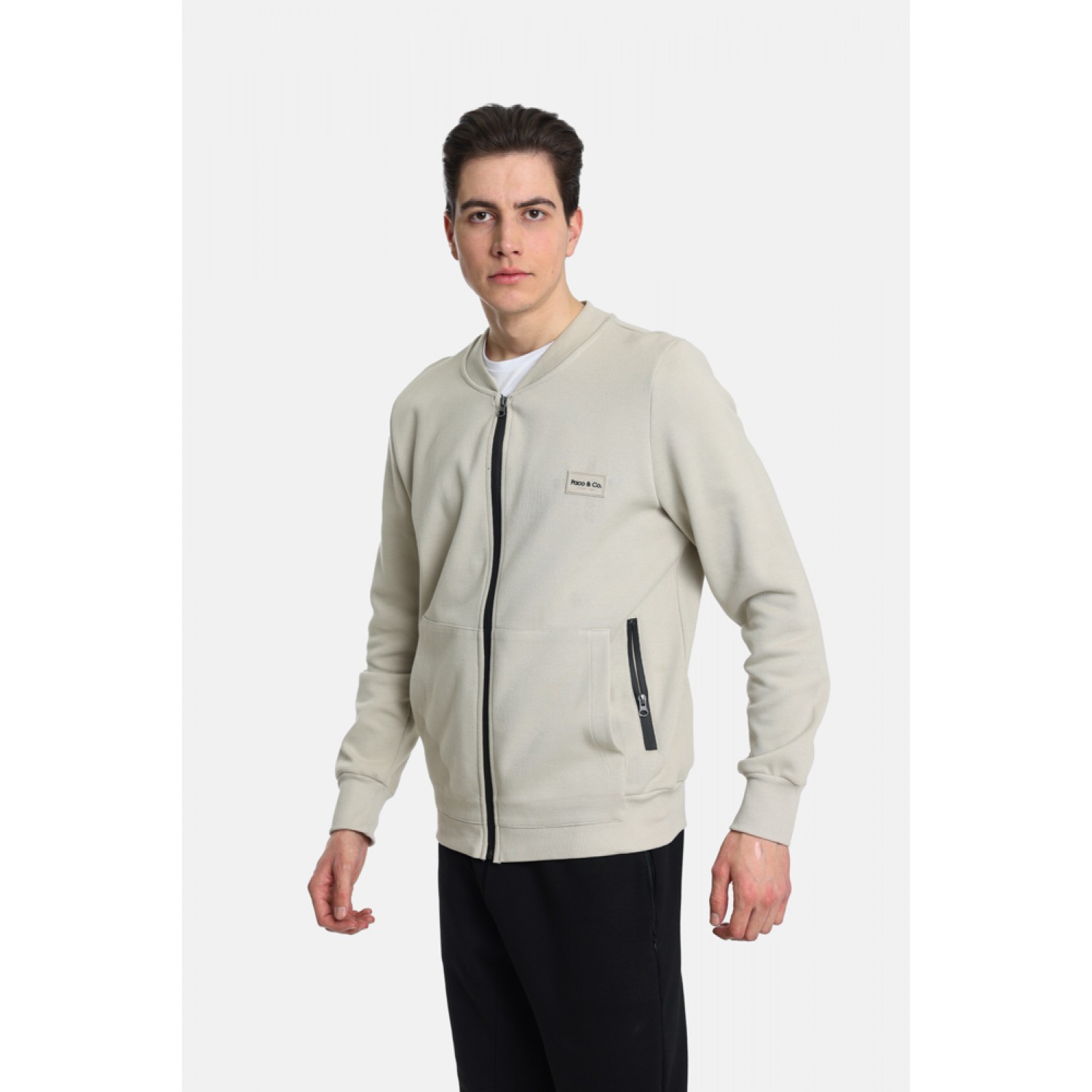 Paco&co 2431102 Εκρού Ανδρική Ανοιξιάτικη Ζακέτα Με Φερμουάρ Άνετη Εφαρμογή