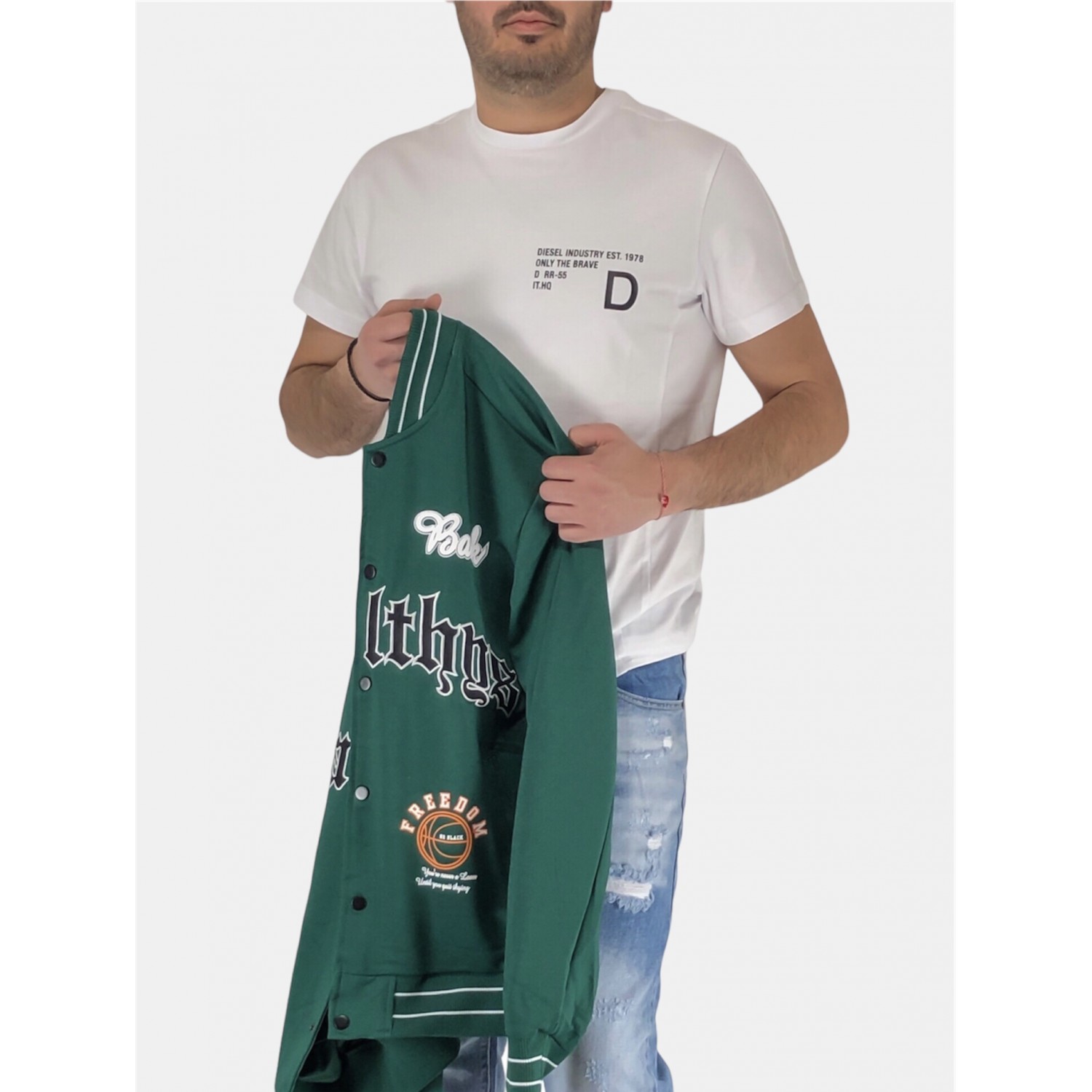 Ανδρική λεπτή ζακέτα μπέιζμπολ New Mentality DMJ65 Πράσινο