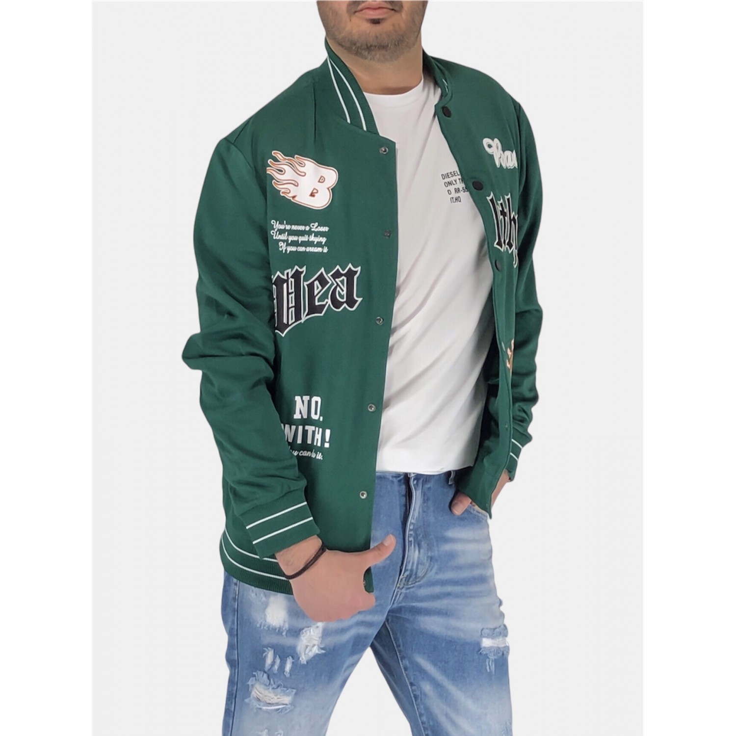 Ανδρική λεπτή ζακέτα μπέιζμπολ New Mentality DMJ65 Πράσινο