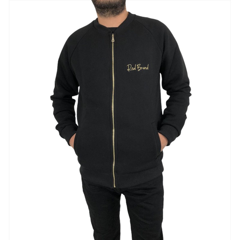 REAL BRAND Ανδρική ζακετα φούτερ bomber με λαιμόκοψη 06-517 ΜΑΥΡΟ Ανδρικά