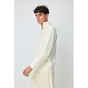 Life Style Butiken Ανδρική μακρυμανικη μπλούζα Πλεκτή με φερμουάρ στο λαιμό LS16509 Εκρού