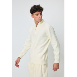 Life Style Butiken Ανδρική μακρυμανικη μπλούζα Πλεκτή με φερμουάρ στο λαιμό LS16509 Εκρού