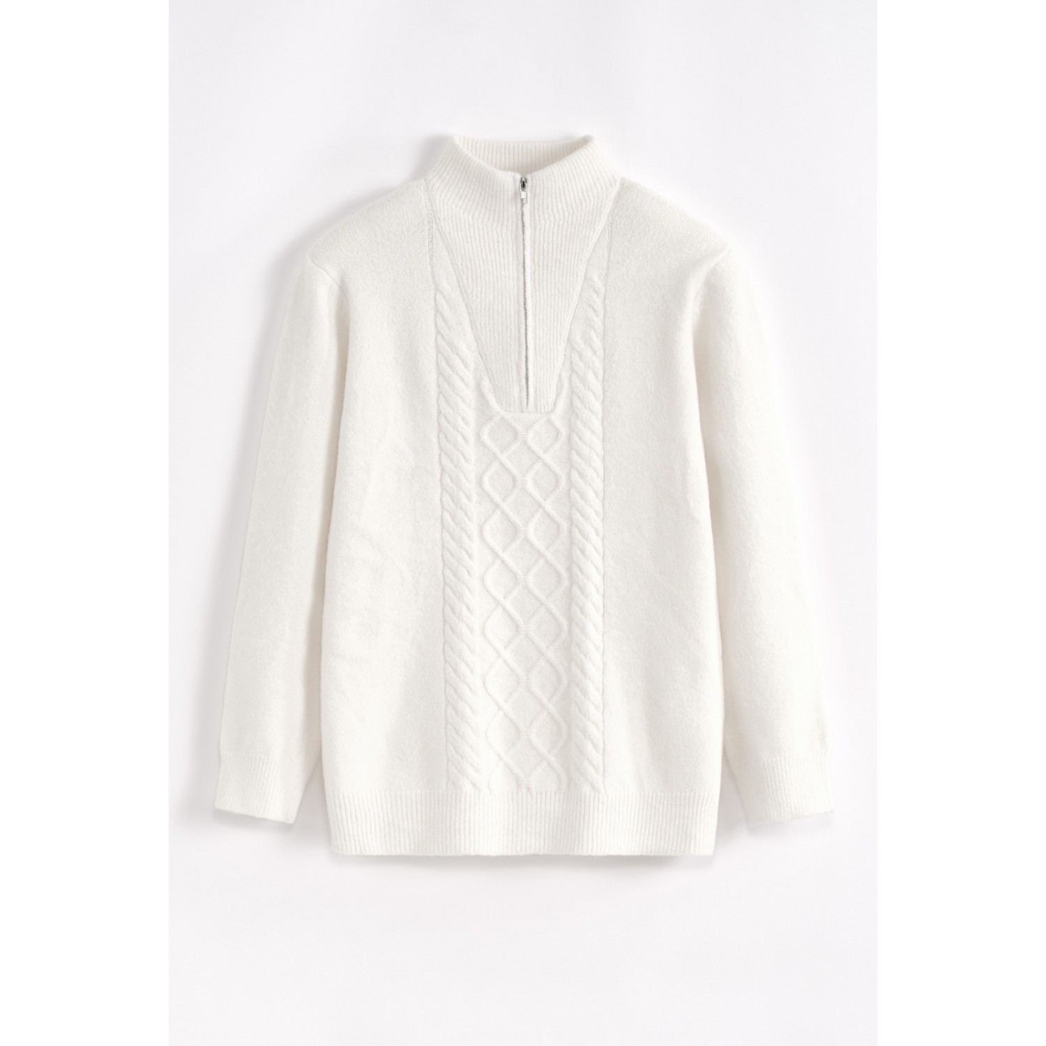 Life Style Butiken Ανδρική μακρυμανικη μπλούζα Πλεκτή με φερμουάρ στο λαιμό LS16509 Εκρού