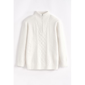 Life Style Butiken Ανδρική μακρυμανικη μπλούζα Πλεκτή με φερμουάρ στο λαιμό LS16509 Εκρού