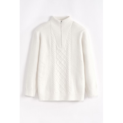 Life Style Butiken Ανδρική μακρυμανικη μπλούζα Πλεκτή με φερμουάρ στο λαιμό LS16509 Εκρού