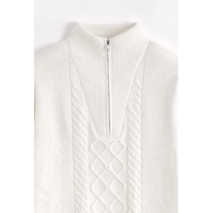 Life Style Butiken Ανδρική μακρυμανικη μπλούζα Πλεκτή με φερμουάρ στο λαιμό LS16509 Εκρού