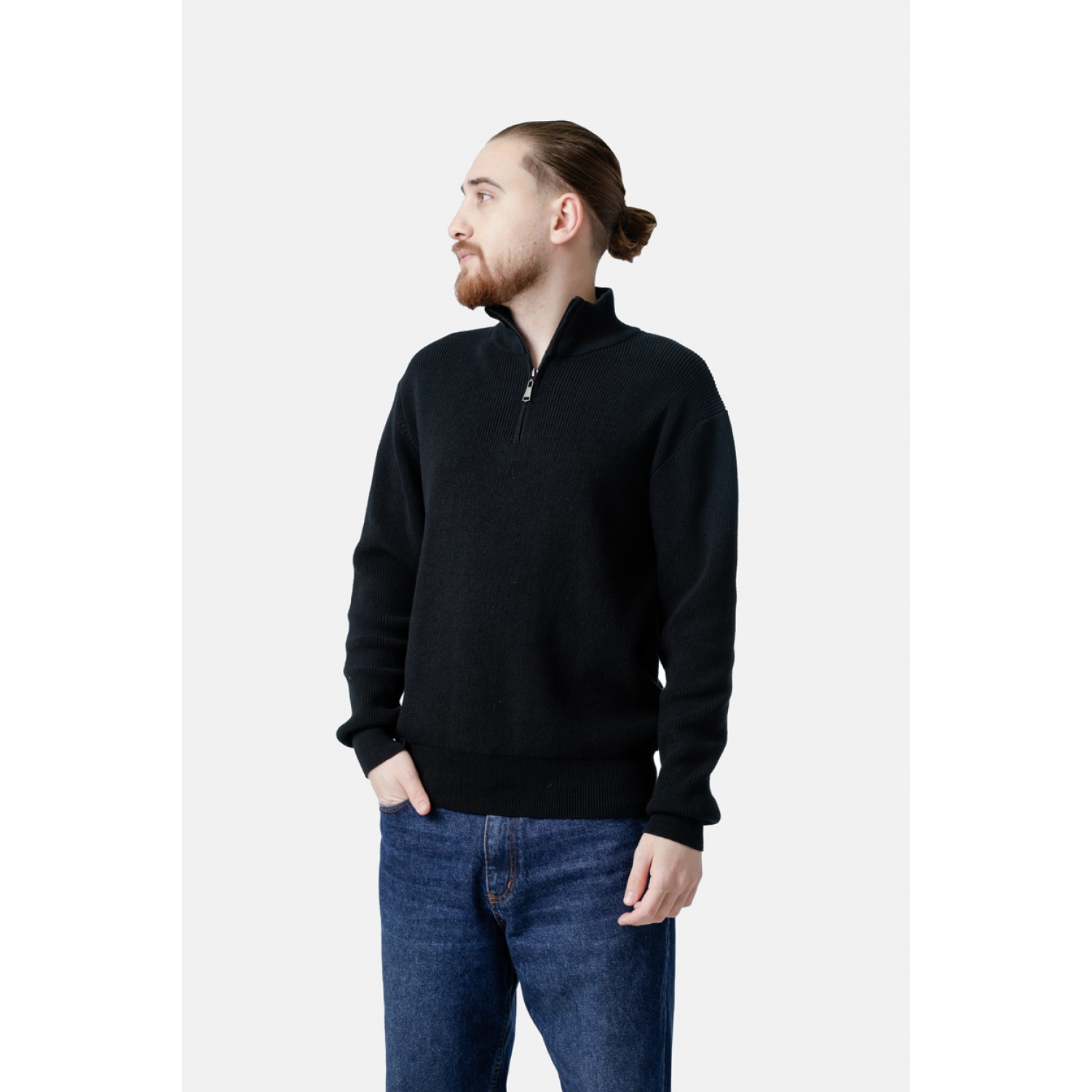 Life Style Butiken Ανδρική μακρυμανικη μπλούζα Πλεκτή με φερμουάρ στο λαιμό LS12598005 Black