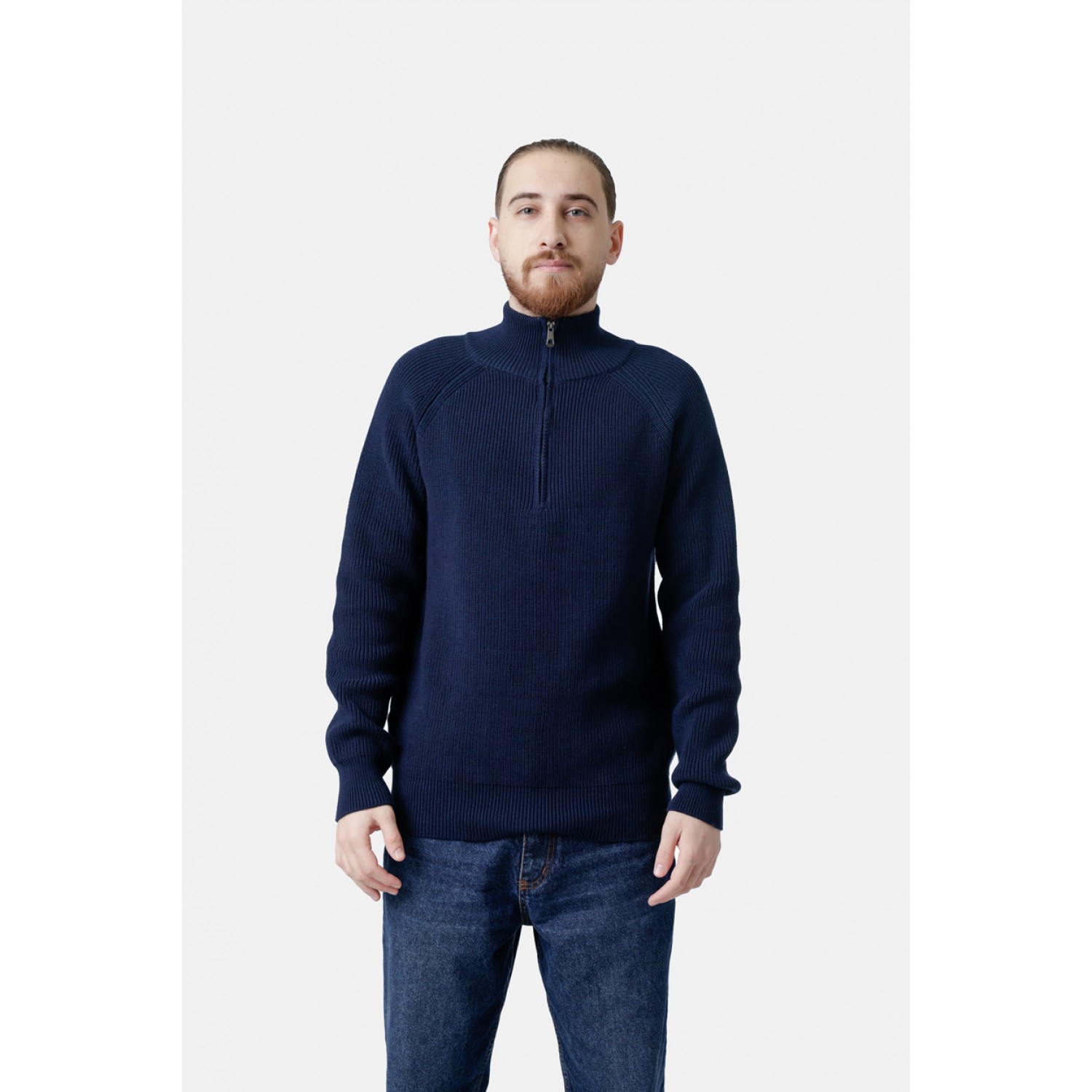 Life Style Butiken Ανδρική μακρυμανικη μπλούζα Πλεκτή με φερμουάρ στο λαιμό LS12598005 Navy